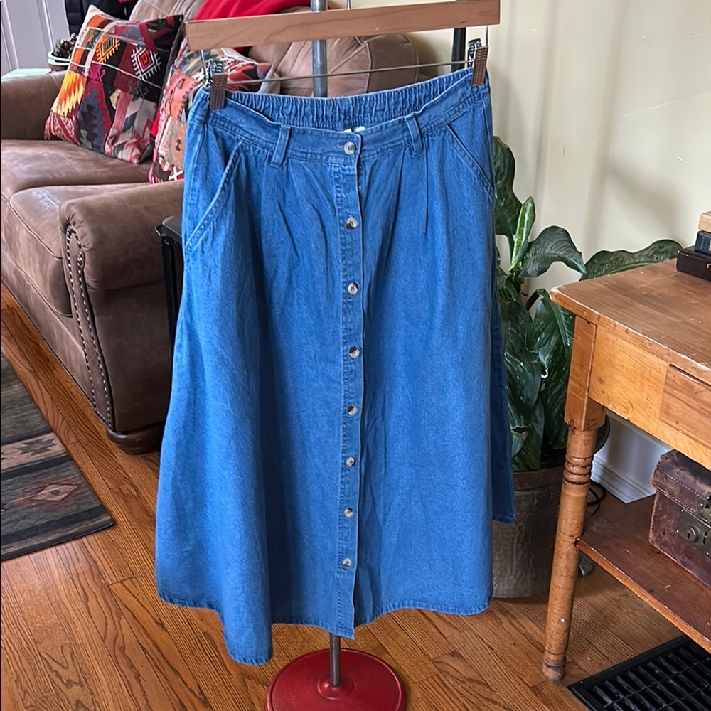 90s Denim Moves Button-Front Denim Skirt Size Large
